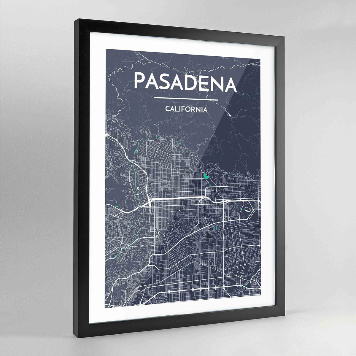 Framed Pasadena City Map Art Print - Point Two Design