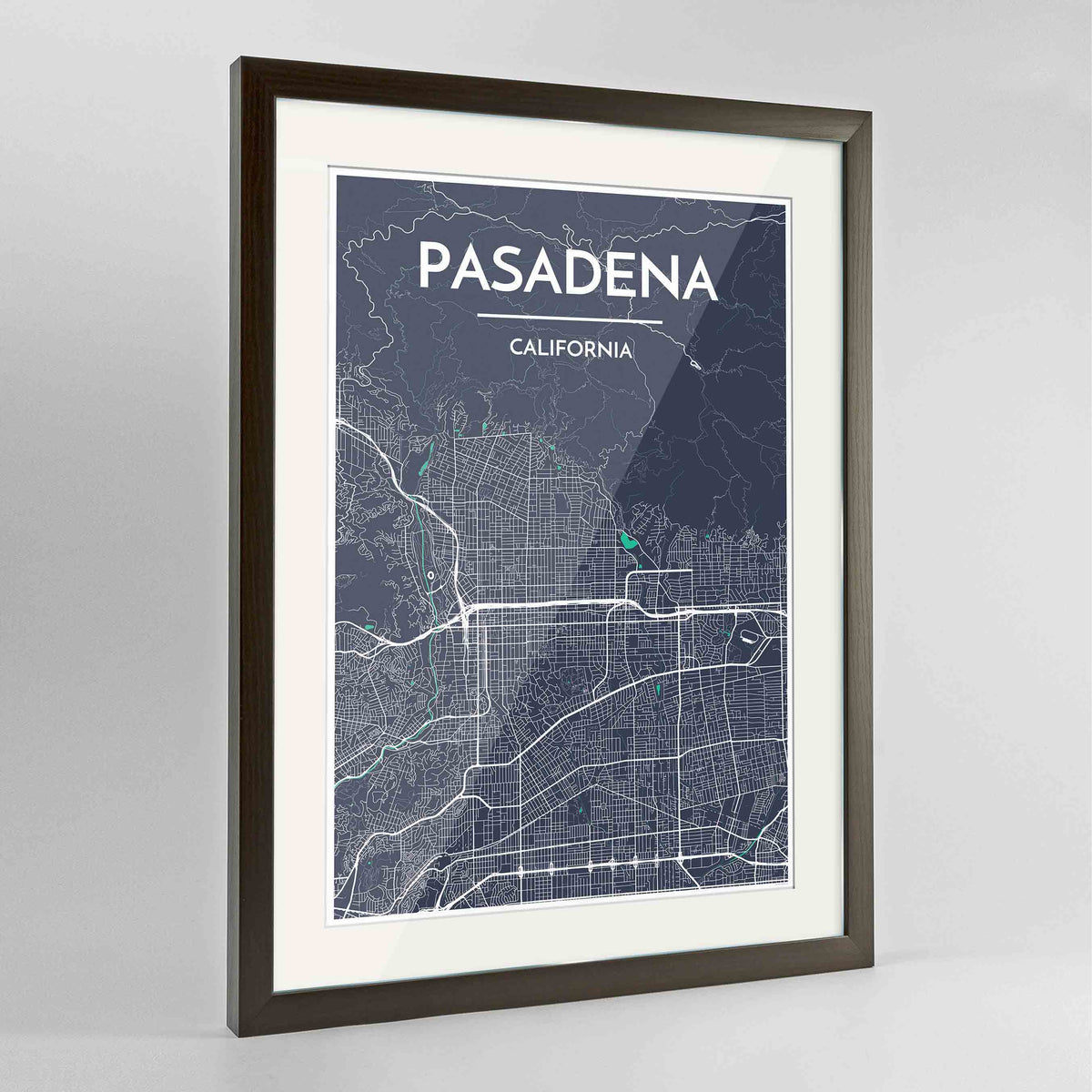 Framed Pasadena Map Art Print 24x36&quot; Contemporary Walnut frame Point Two Design Group