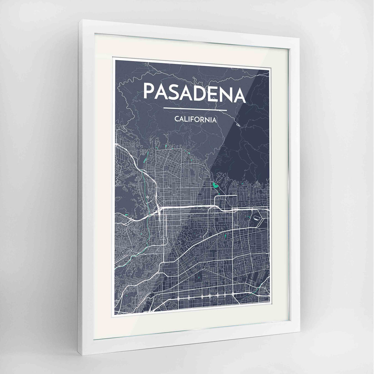 Framed Pasadena Map Art Print 24x36&quot; Contemporary White frame Point Two Design Group