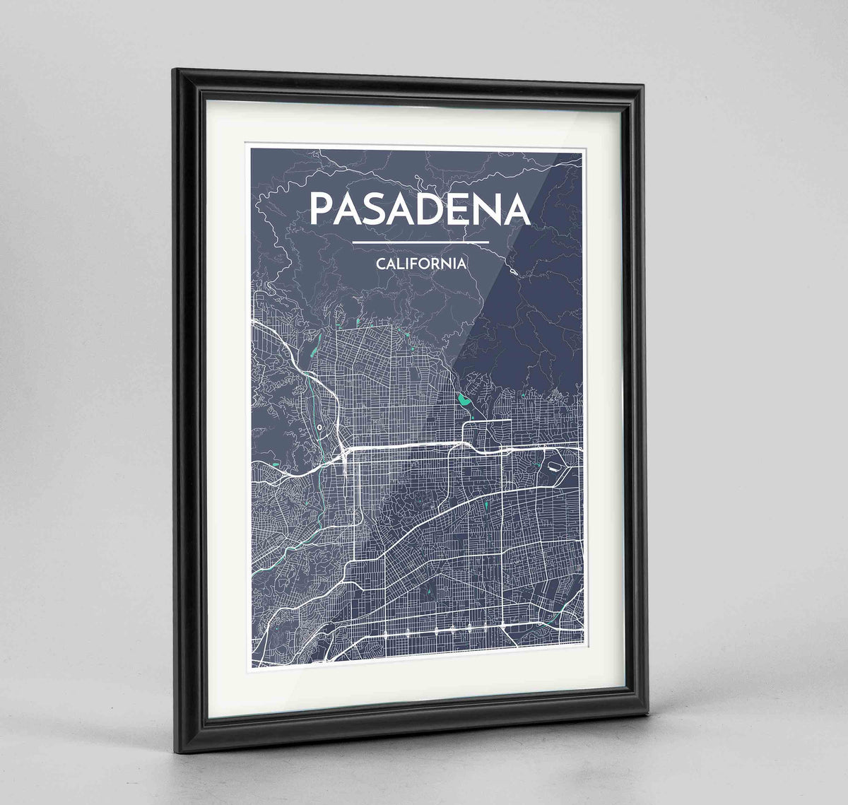 Framed Pasadena Map Art Print 24x36&quot; Traditional Black frame Point Two Design Group