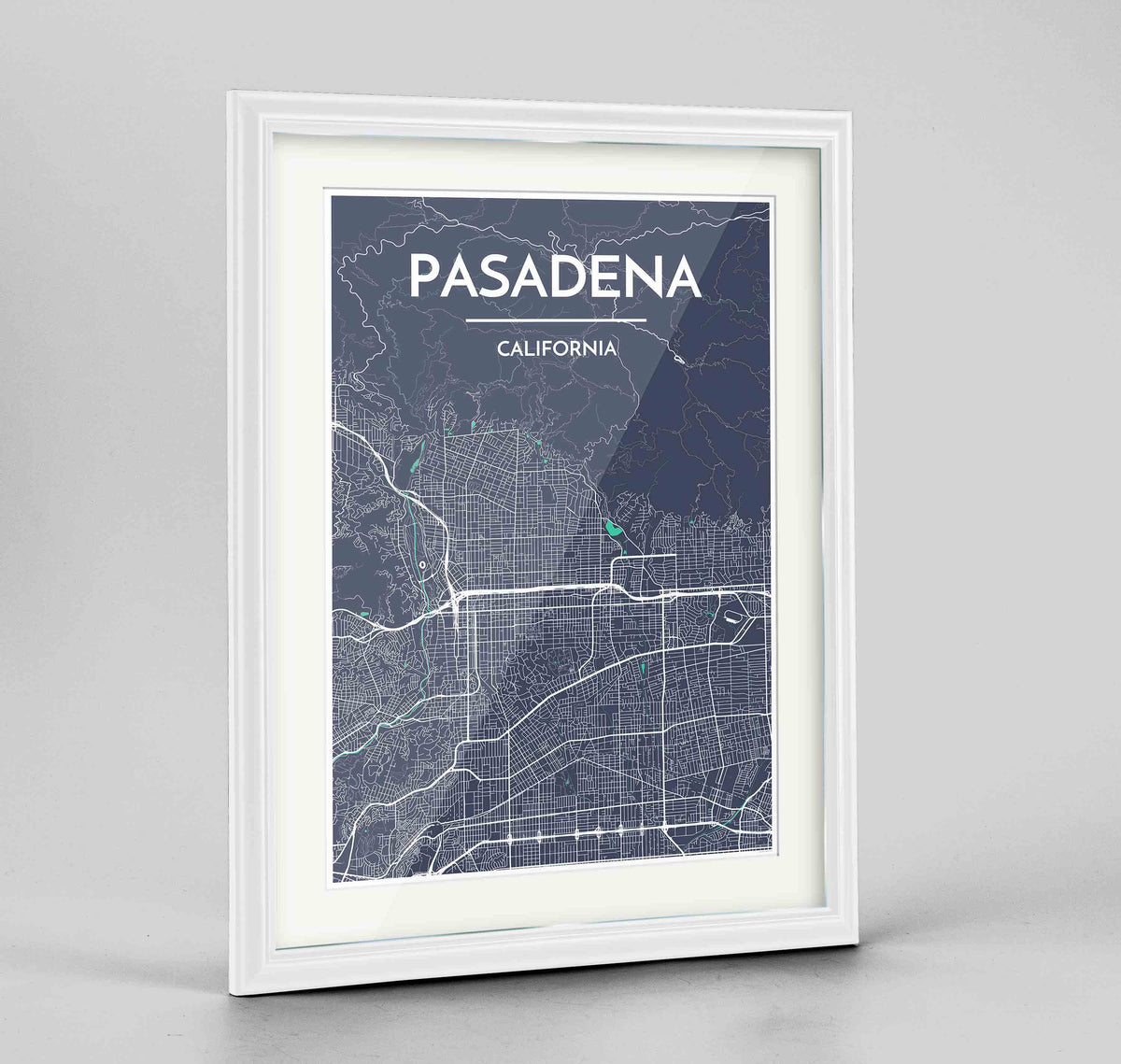 Framed Pasadena Map Art Print 24x36&quot; Traditional White frame Point Two Design Group