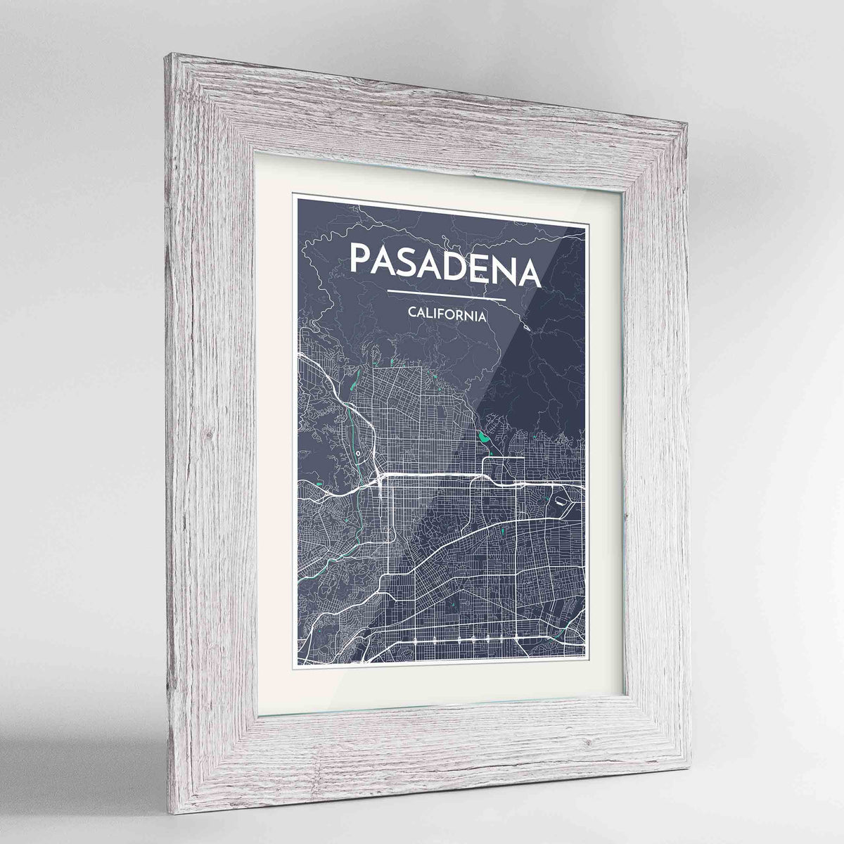 Framed Pasadena Map Art Print 24x36&quot; Western White frame Point Two Design Group