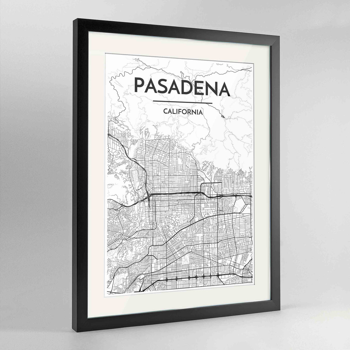 Framed Pasadena Map Art Print 24x36&quot; Contemporary Black frame Point Two Design Group