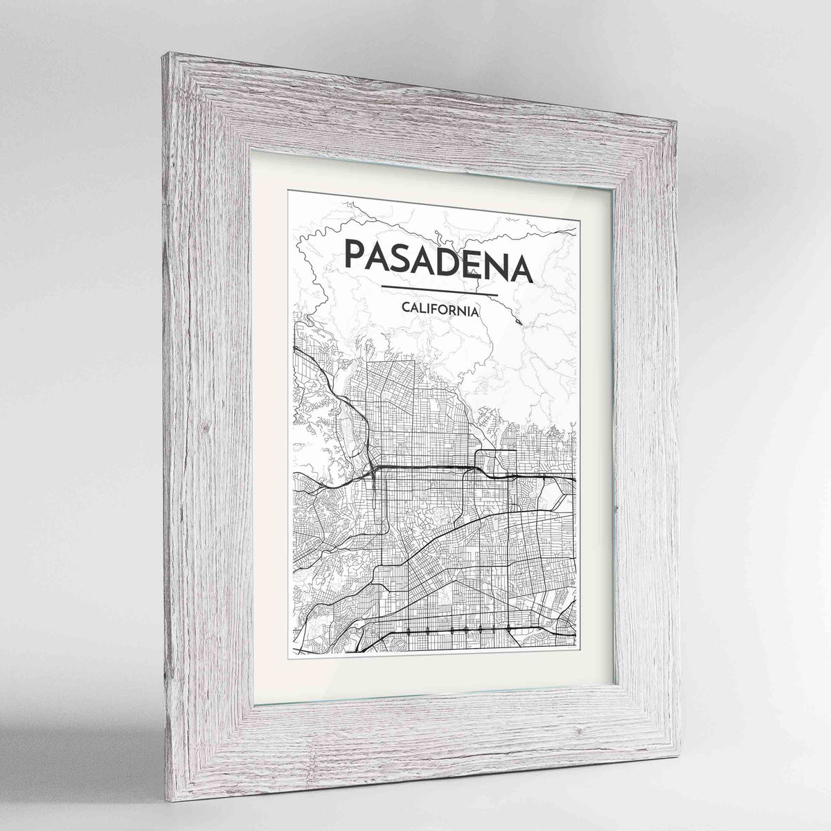 Framed Pasadena Map Art Print 24x36&quot; Western White frame Point Two Design Group