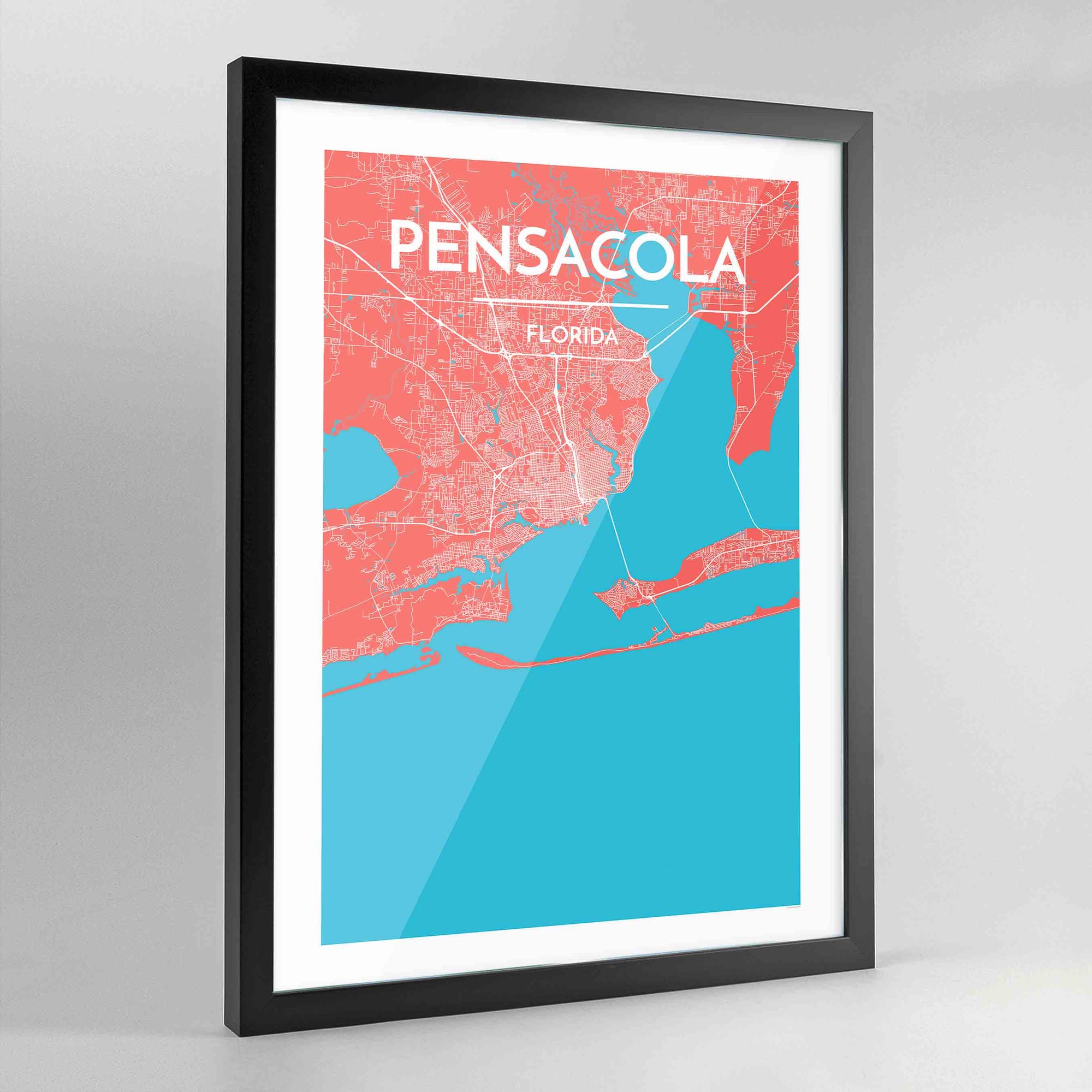 Framed Pensacola City Map Art Print - Point Two Design