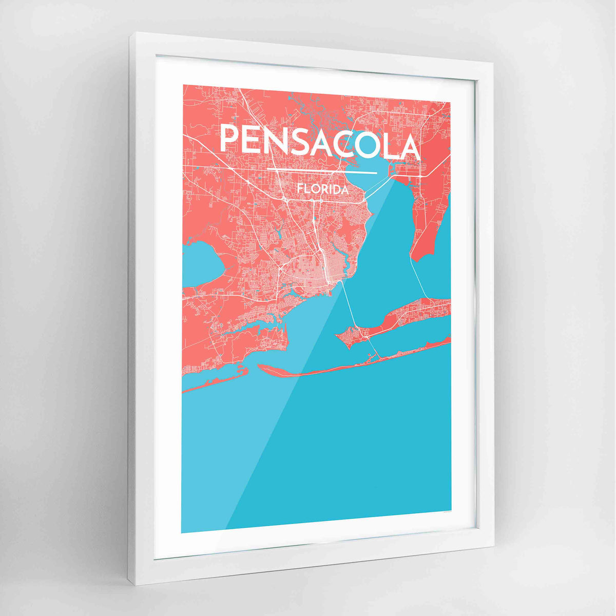 Pensacola Map Art Print - Framed