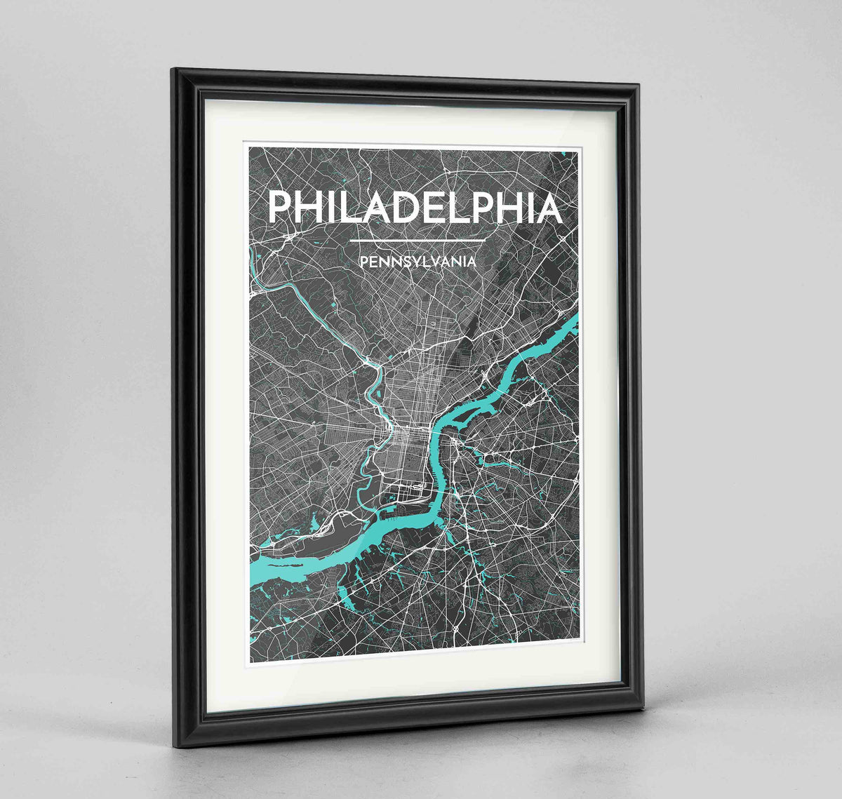 Framed Philadelphia Map Art Print 24x36&quot; Traditional Black frame Point Two Design Group
