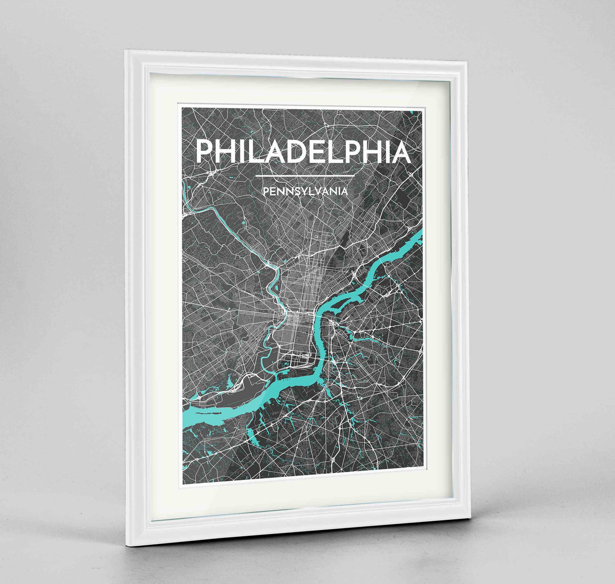 Framed Philadelphia Map Art Print 24x36&quot; Traditional White frame Point Two Design Group