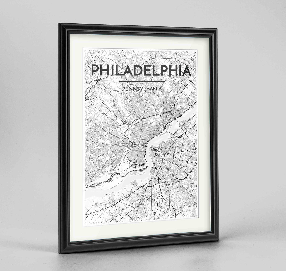 Framed Philadelphia Map Art Print 24x36&quot; Traditional Black frame Point Two Design Group