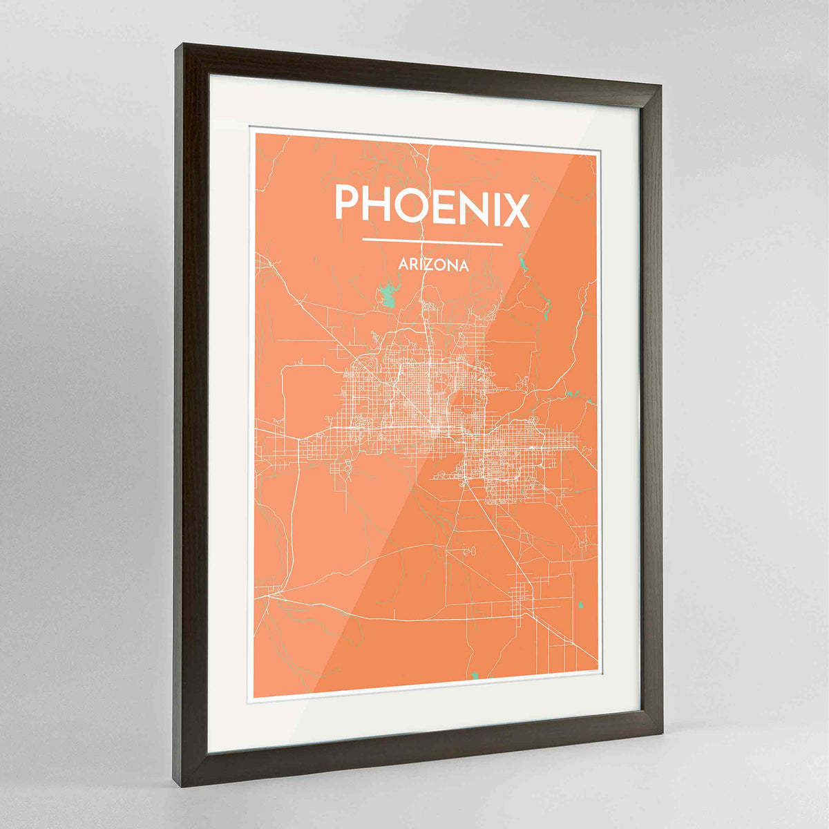 Framed Phoenix Map Art Print 24x36&quot; Contemporary Walnut frame Point Two Design Group