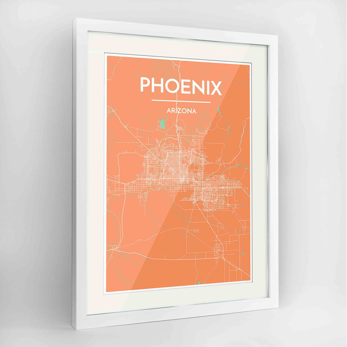 Framed Phoenix Map Art Print 24x36&quot; Contemporary White frame Point Two Design Group
