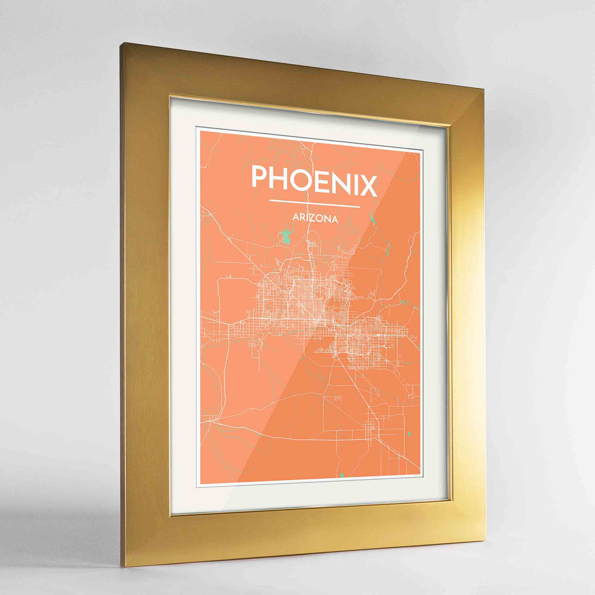 Framed Phoenix Map Art Print 24x36&quot; Gold frame Point Two Design Group