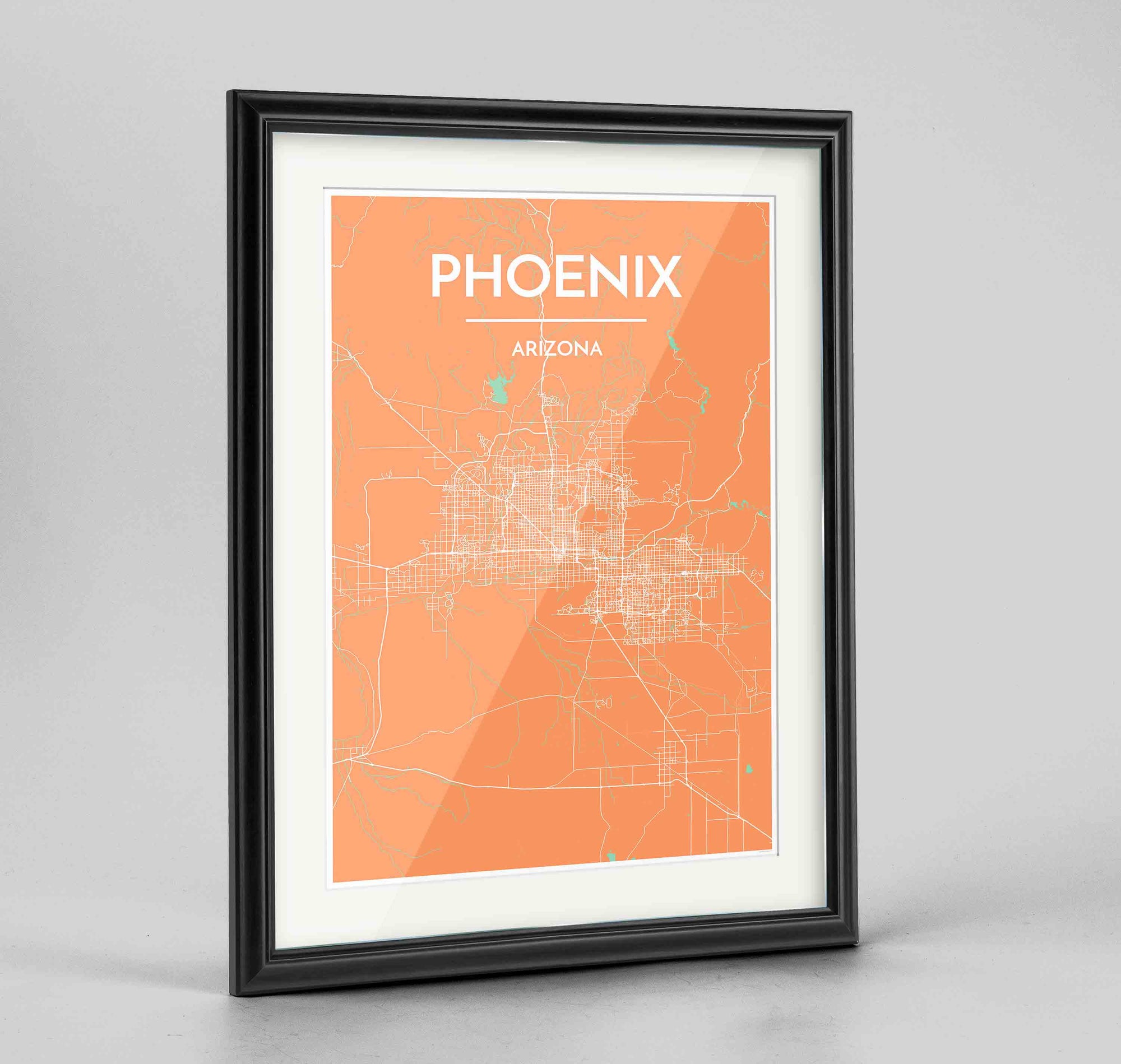 Framed Phoenix Map Art Print 24x36" Traditional Black frame Point Two Design Group