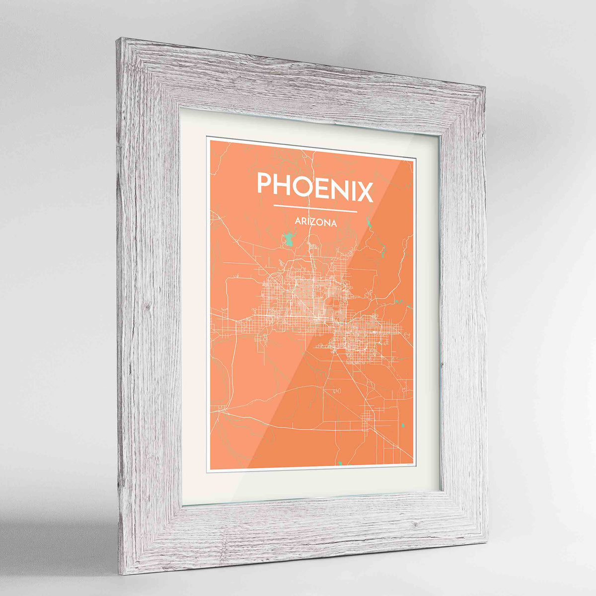 Framed Phoenix Map Art Print 24x36&quot; Western White frame Point Two Design Group