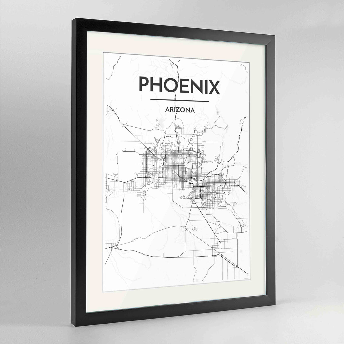 Framed Phoenix Map Art Print 24x36&quot; Contemporary Black frame Point Two Design Group