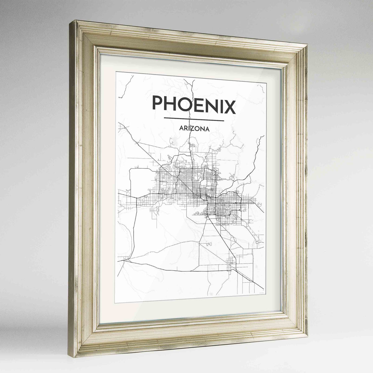 Framed Phoenix Map Art Print 24x36&quot; Champagne frame Point Two Design Group