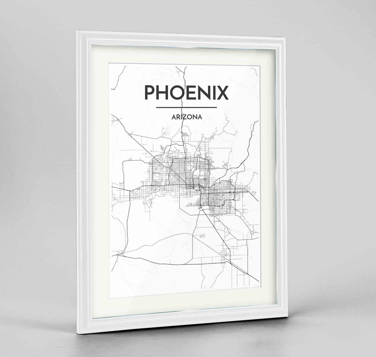 Framed Phoenix Map Art Print 24x36&quot; Traditional White frame Point Two Design Group