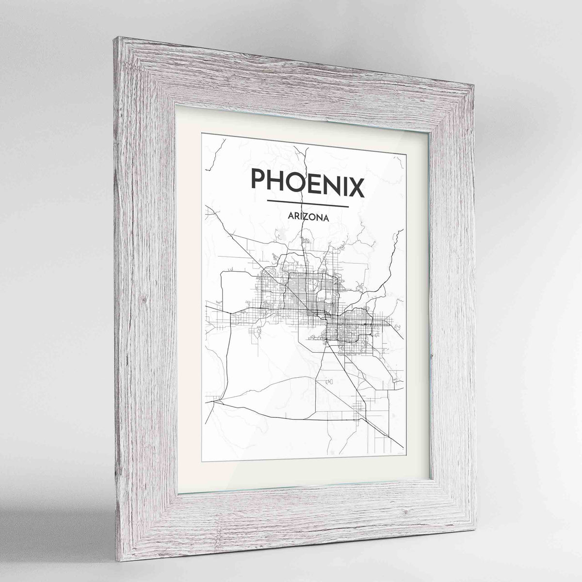 Framed Phoenix Map Art Print 24x36&quot; Western White frame Point Two Design Group