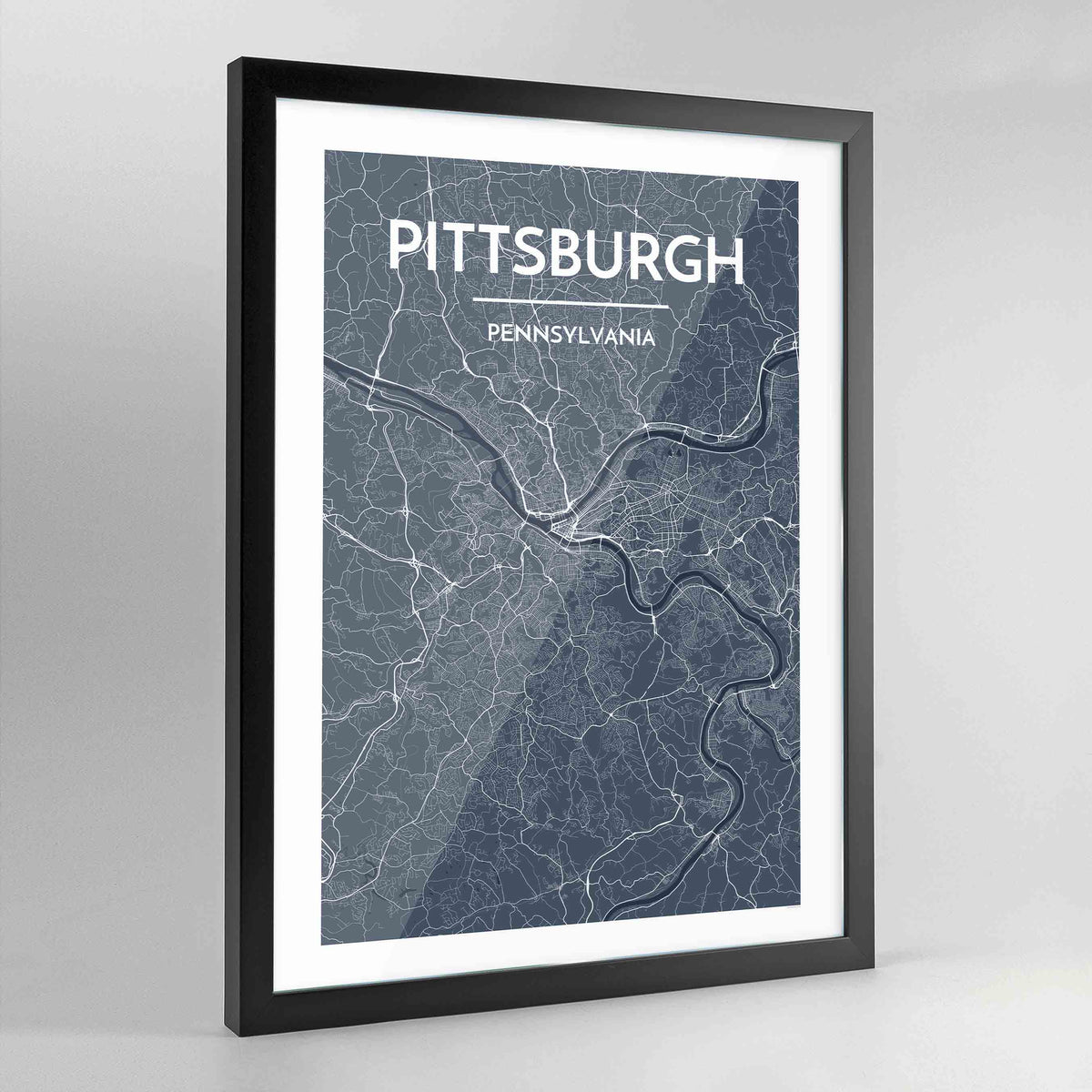 Framed Pittsburgh City Map Art Print - Point Two Design