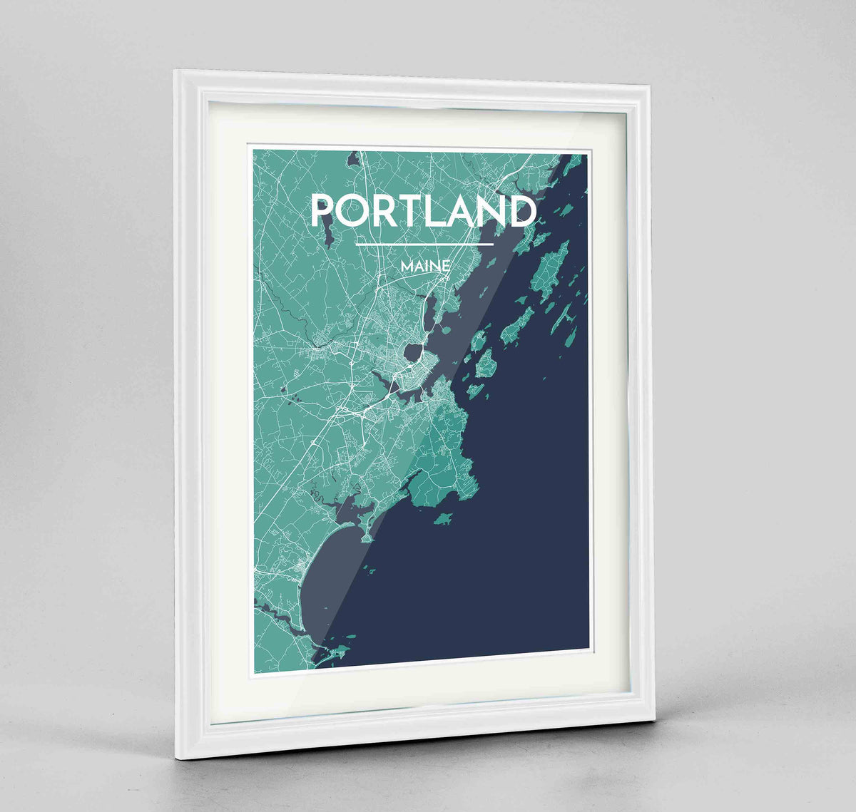 Framed Portland - Maine Map Art Print 24x36&quot; Traditional White frame Point Two Design Group