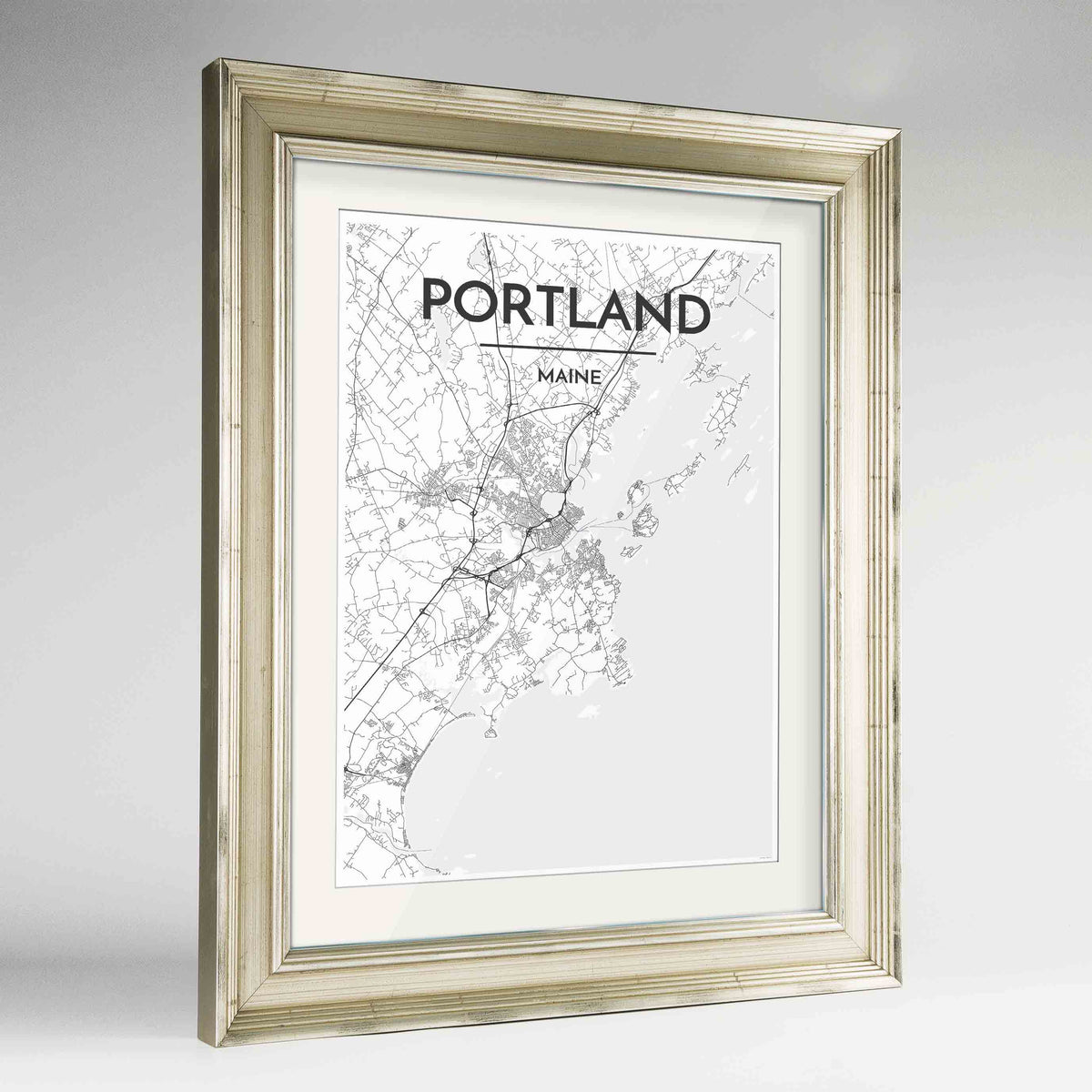 Framed Portland - Maine Map Art Print 24x36&quot; Champagne frame Point Two Design Group