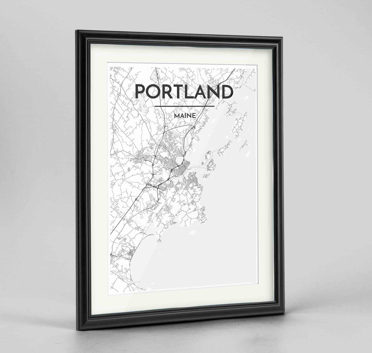 Framed Portland - Maine Map Art Print 24x36&quot; Traditional Black frame Point Two Design Group