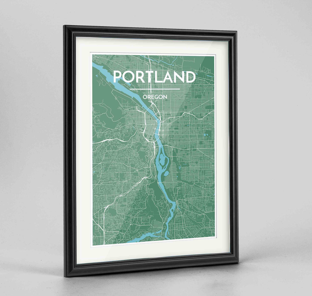 Framed Portland - Oregon Map Art Print 24x36&quot; Traditional Black frame Point Two Design Group