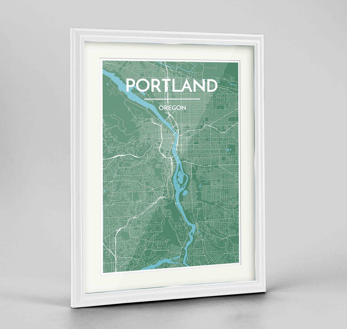 Framed Portland - Oregon Map Art Print 24x36&quot; Traditional White frame Point Two Design Group