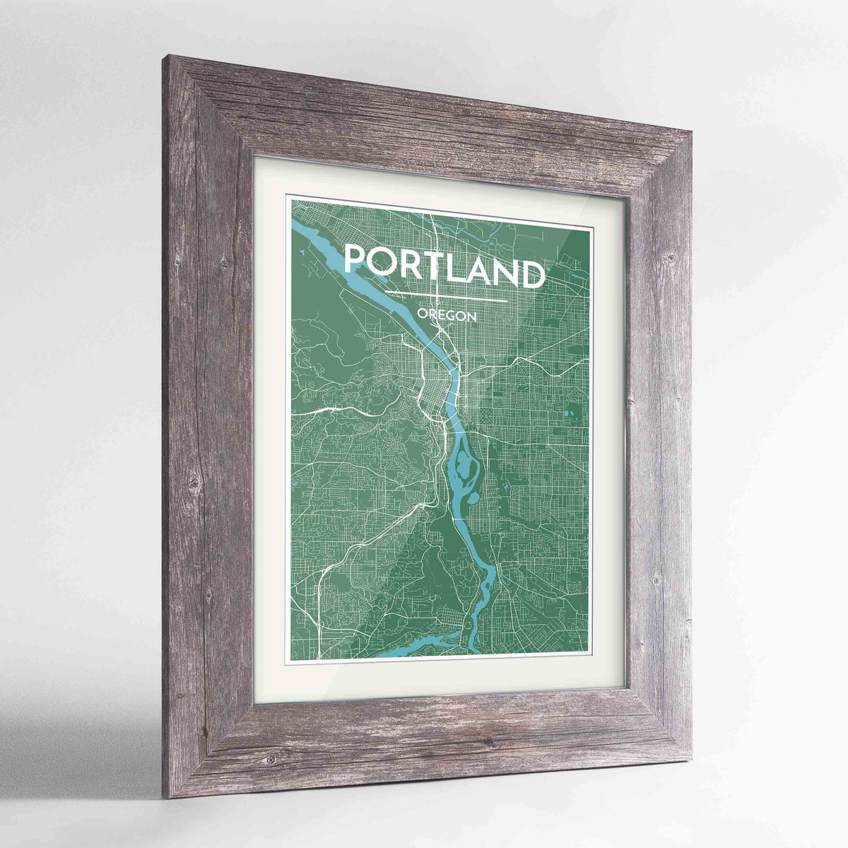 Framed Portland - Oregon Map Art Print 24x36&quot; Western Grey frame Point Two Design Group