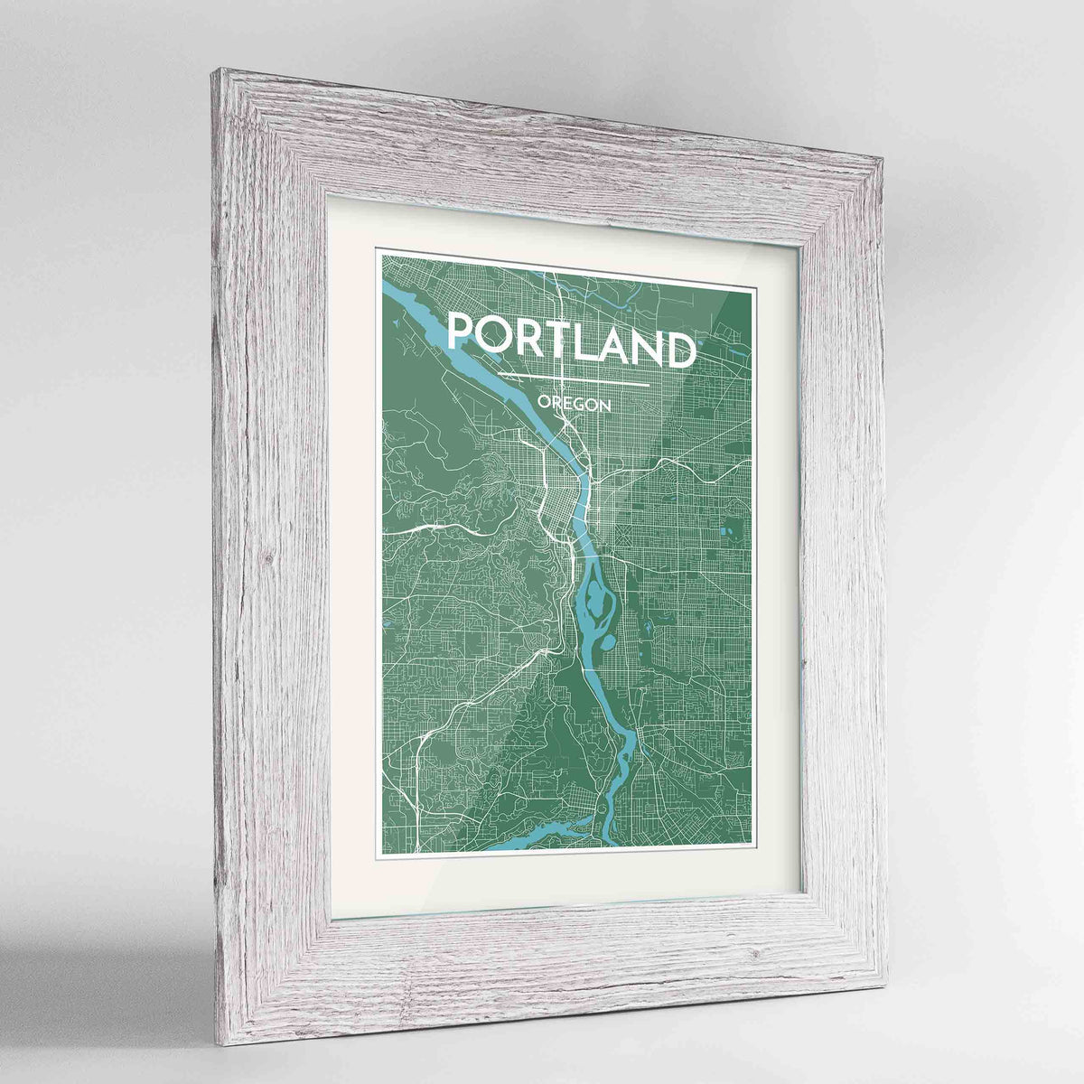 Framed Portland - Oregon Map Art Print 24x36&quot; Western White frame Point Two Design Group