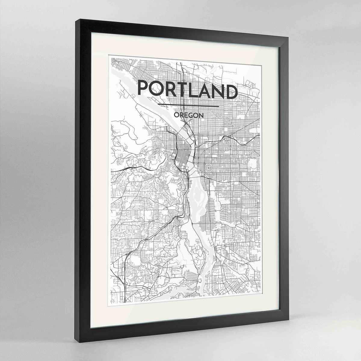 Framed Portland - Oregon Map Art Print 24x36&quot; Contemporary Black frame Point Two Design Group