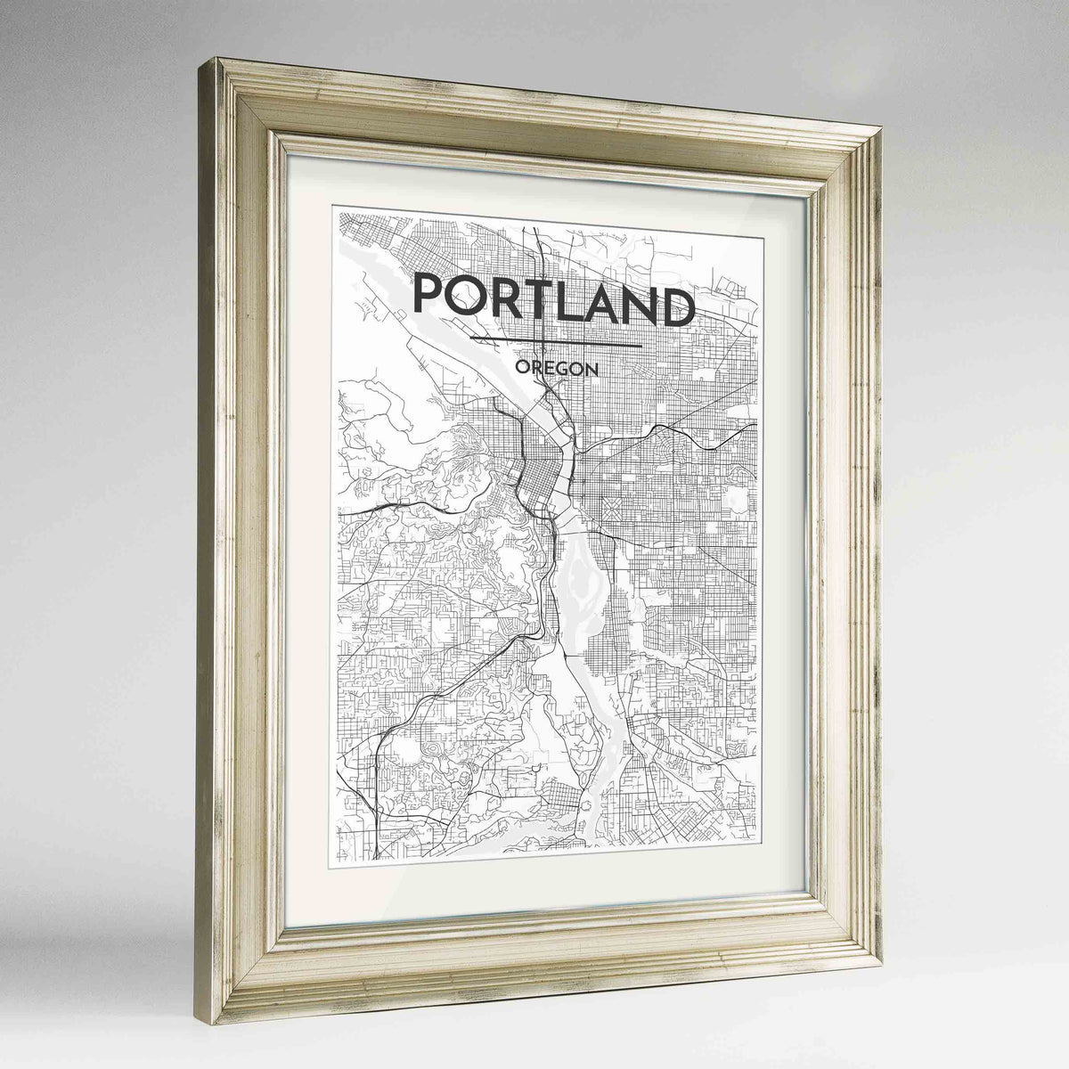 Framed Portland - Oregon Map Art Print 24x36&quot; Champagne frame Point Two Design Group