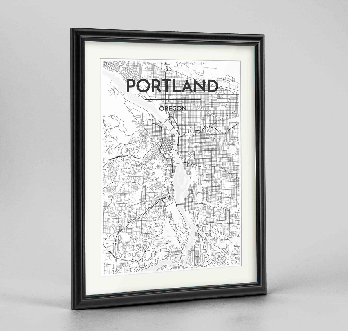 Framed Portland - Oregon Map Art Print 24x36&quot; Traditional Black frame Point Two Design Group