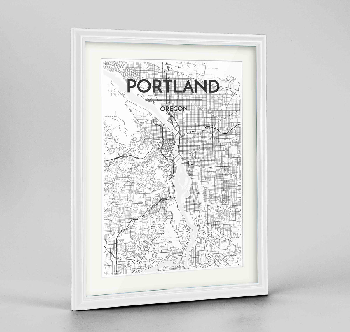 Framed Portland - Oregon Map Art Print 24x36&quot; Traditional White frame Point Two Design Group