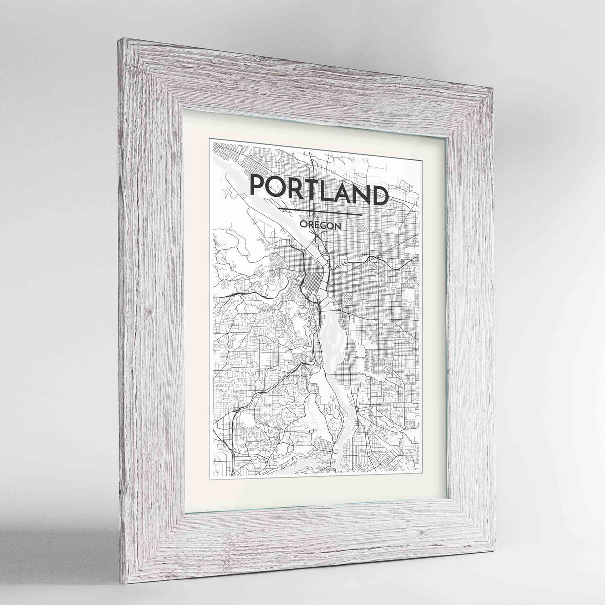Framed Portland - Oregon Map Art Print 24x36&quot; Western White frame Point Two Design Group