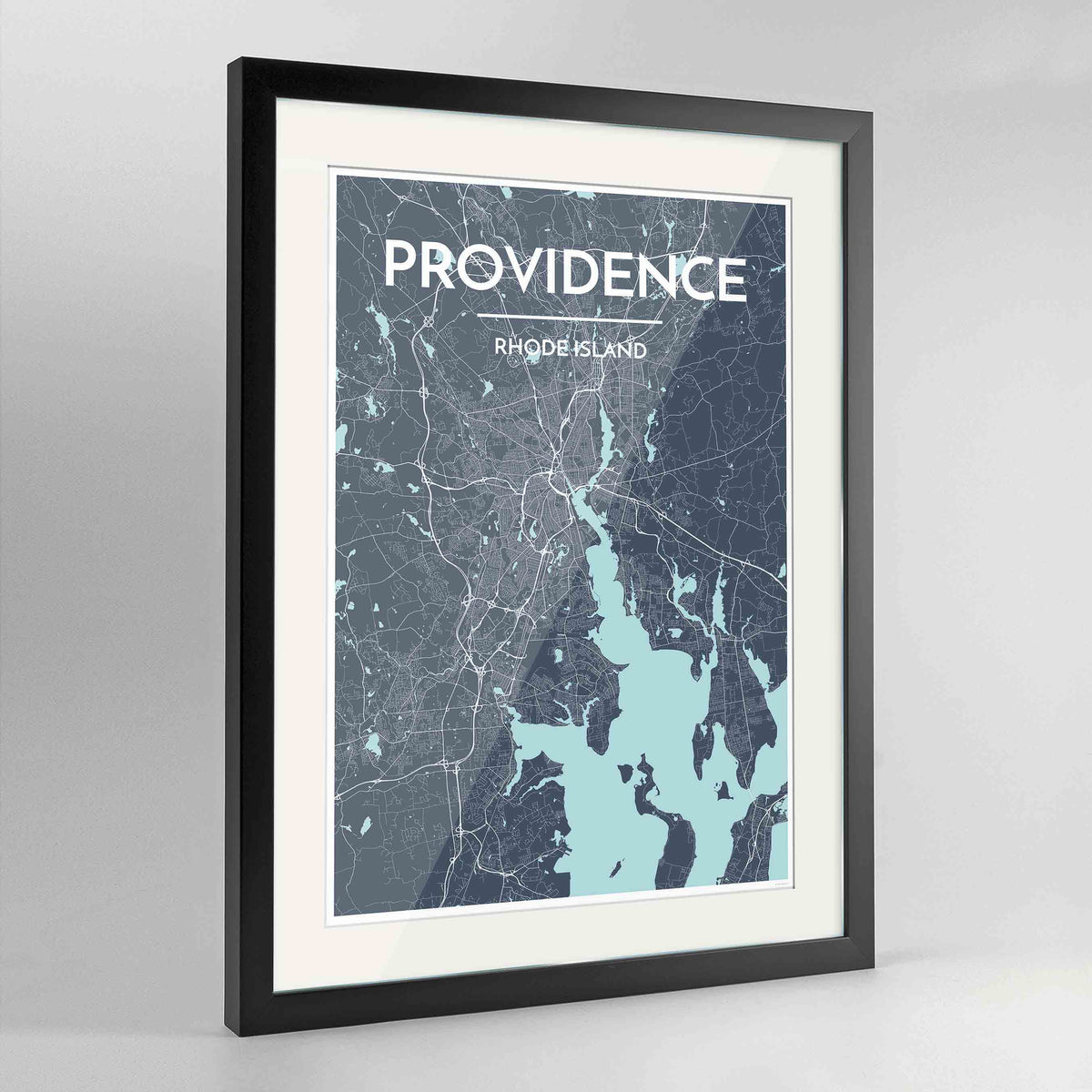 Framed Providence Map Art Print 24x36&quot; Contemporary Black frame Point Two Design Group