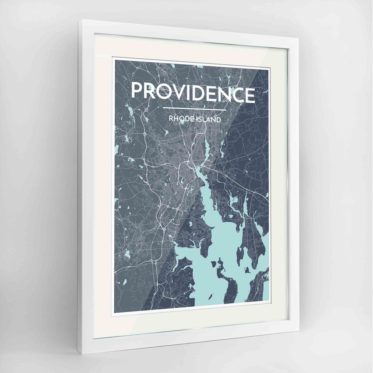 Framed Providence Map Art Print 24x36&quot; Contemporary White frame Point Two Design Group