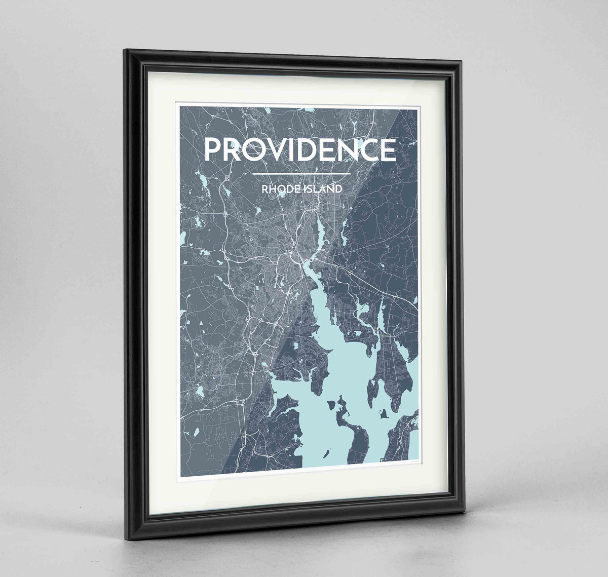 Framed Providence Map Art Print 24x36&quot; Traditional Black frame Point Two Design Group