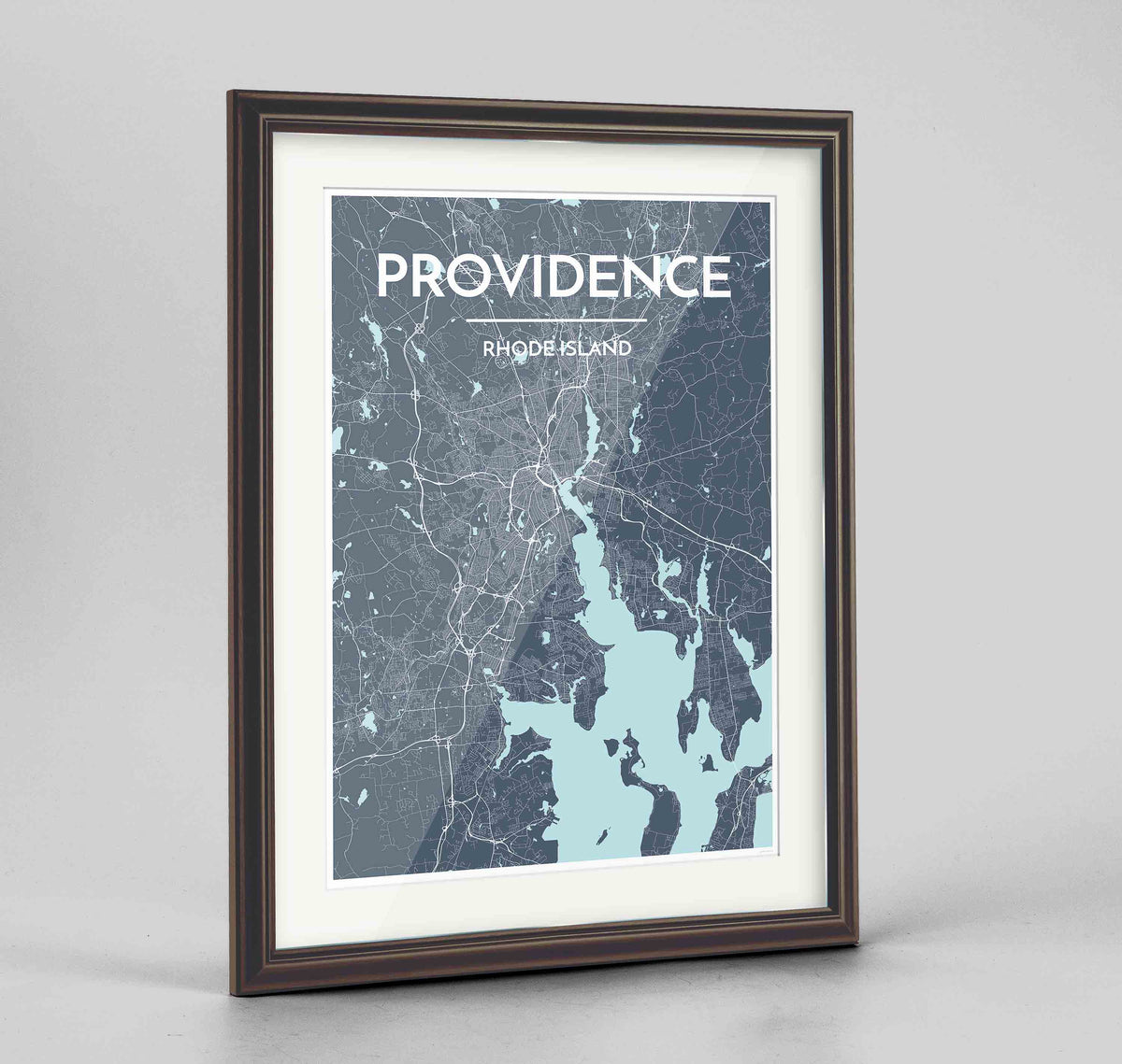 Framed Providence Map Art Print 24x36&quot; Traditional Walnut frame Point Two Design Group