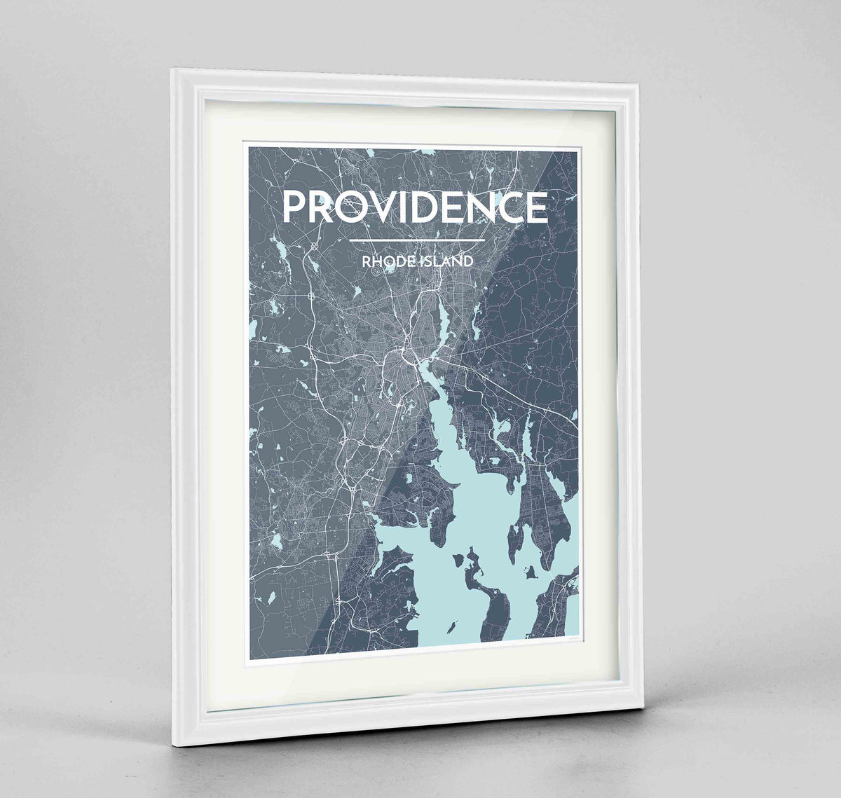 Framed Providence Map Art Print 24x36&quot; Traditional White frame Point Two Design Group