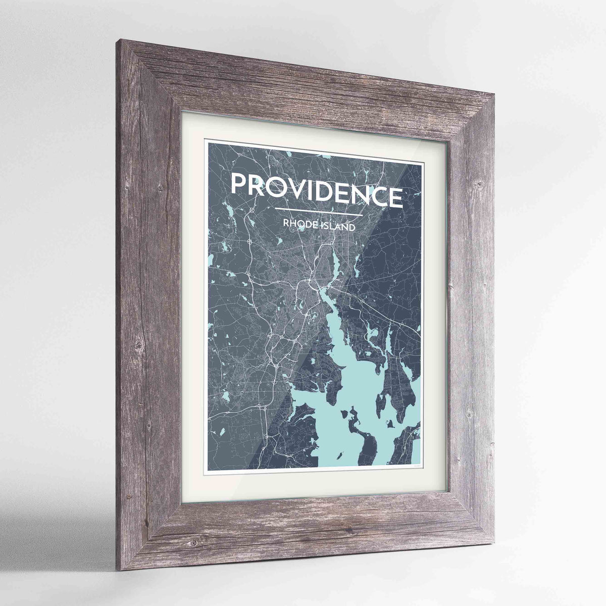 Framed Providence Map Art Print 24x36&quot; Western Grey frame Point Two Design Group