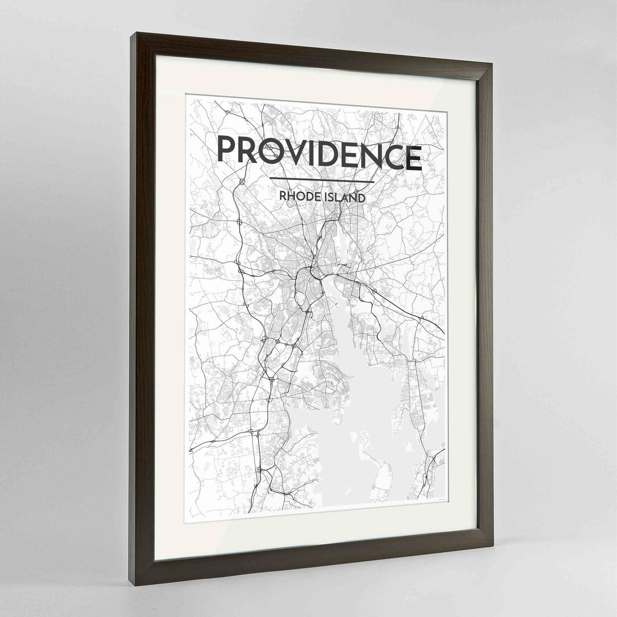 Framed Providence Map Art Print 24x36&quot; Contemporary Walnut frame Point Two Design Group