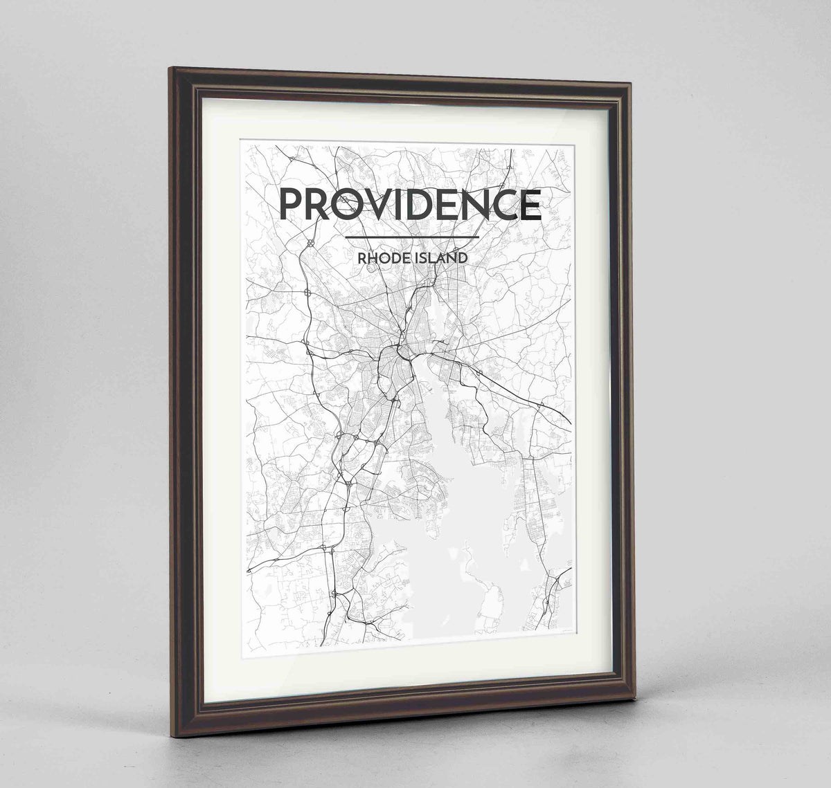 Framed Providence Map Art Print 24x36&quot; Traditional Walnut frame Point Two Design Group