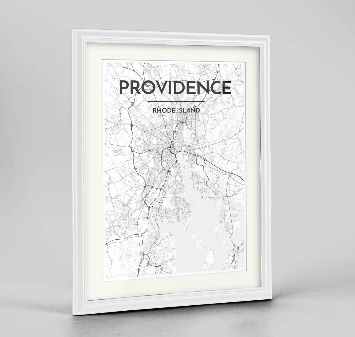Framed Providence Map Art Print 24x36&quot; Traditional White frame Point Two Design Group