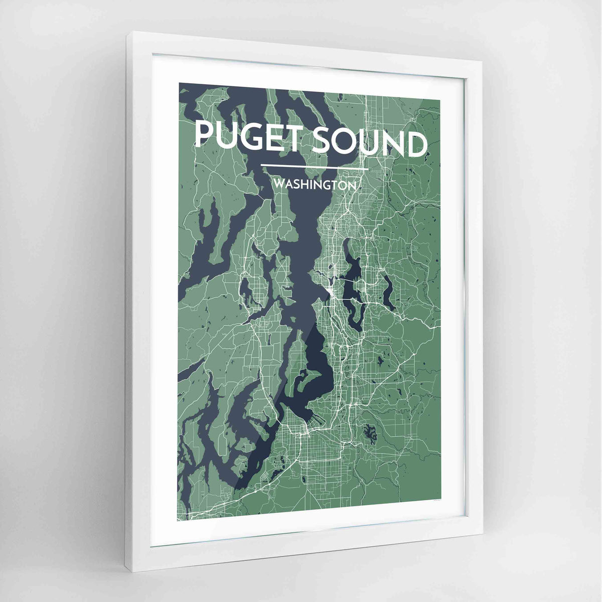 Puget Sound Map Art Print - Framed