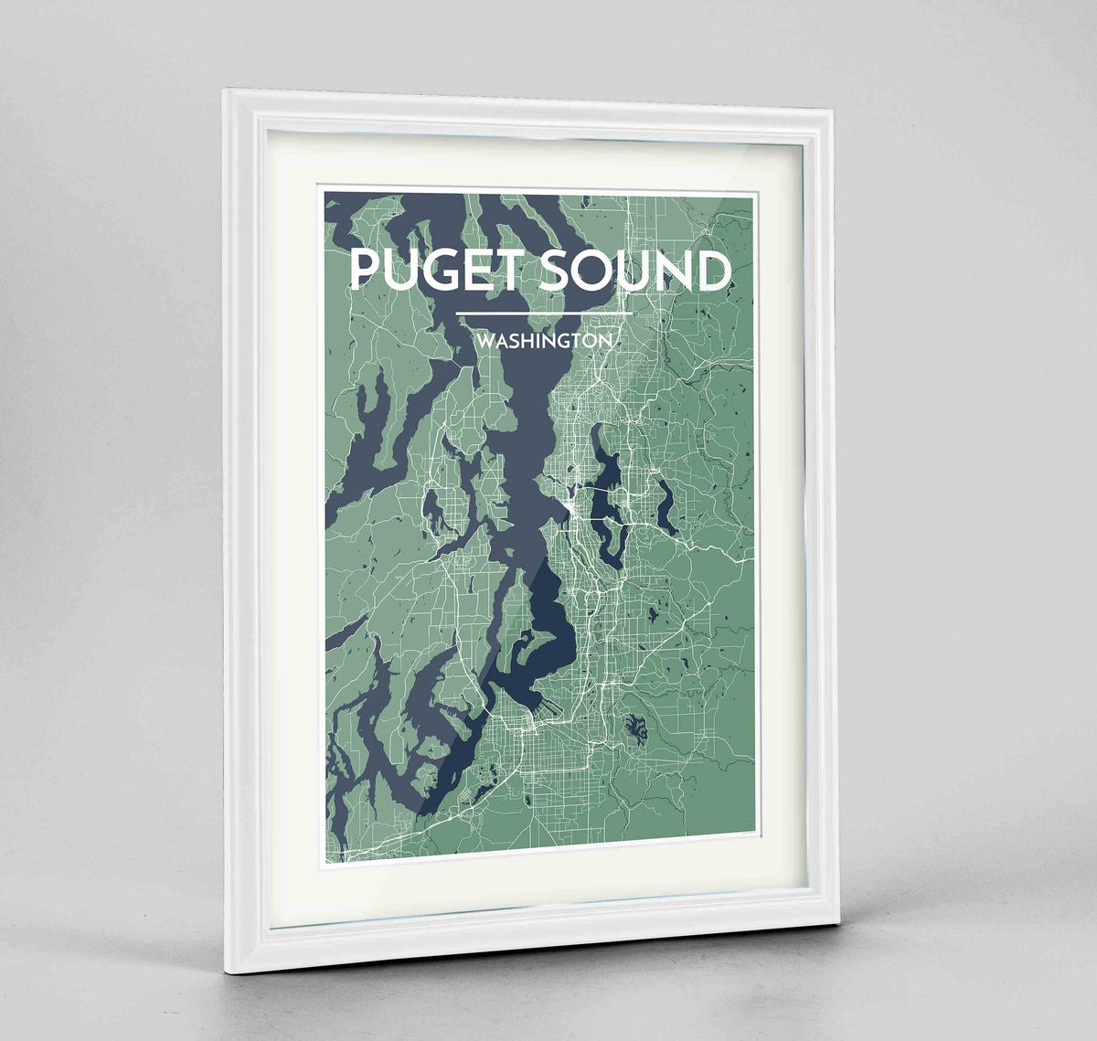 Framed Puget Sound Map Art Print 24x36&quot; Traditional White frame Point Two Design Group