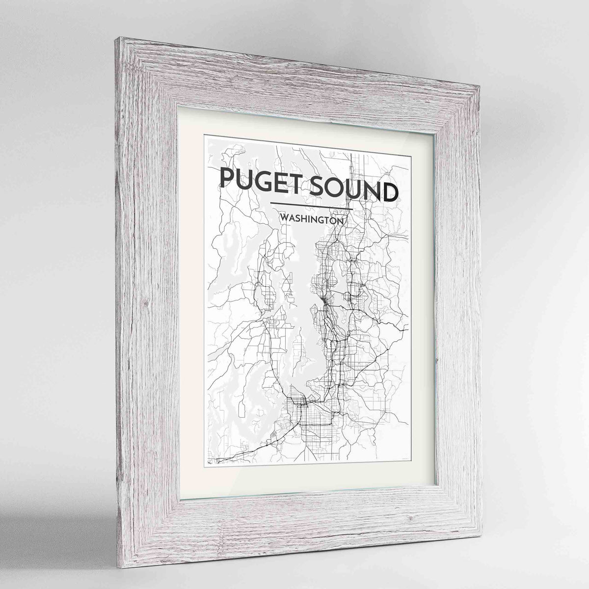 Framed Puget Sound Map Art Print 24x36&quot; Western White frame Point Two Design Group