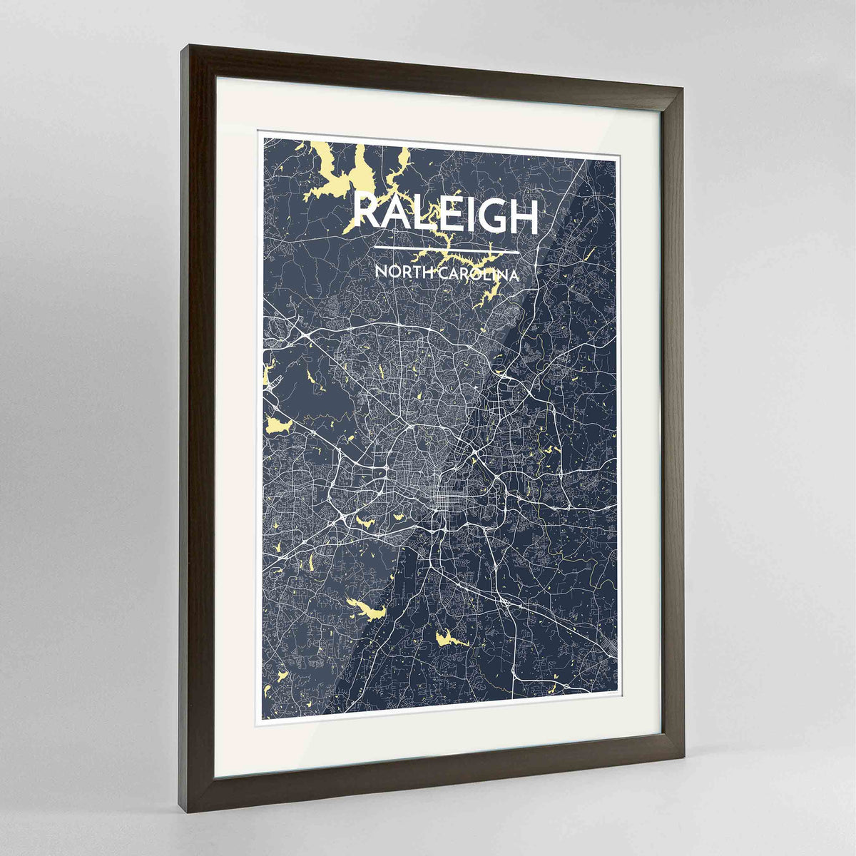 Framed Raleigh Map Art Print 24x36&quot; Contemporary Walnut frame Point Two Design Group