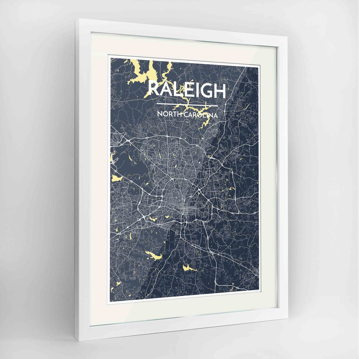 Framed Raleigh Map Art Print 24x36&quot; Contemporary White frame Point Two Design Group