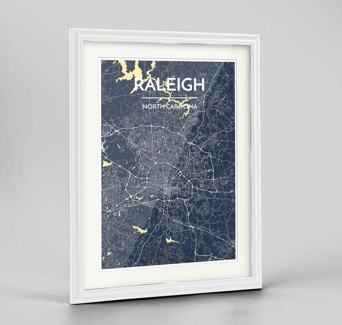 Framed Raleigh Map Art Print 24x36&quot; Traditional White frame Point Two Design Group